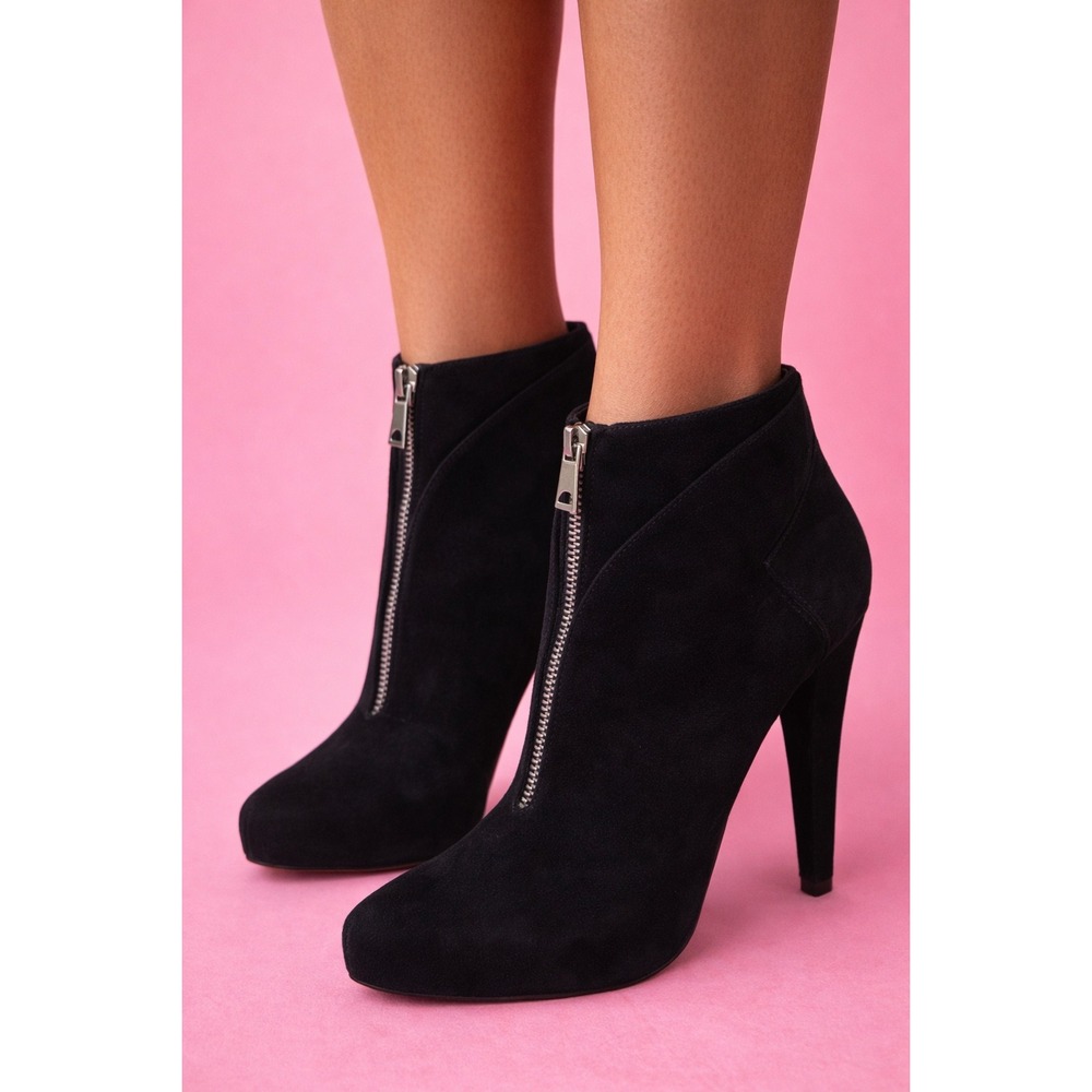 Proenza Schouler Suede Ankle Boots Womens 8.5 IT 38.5 Black Good Front Zip Heel